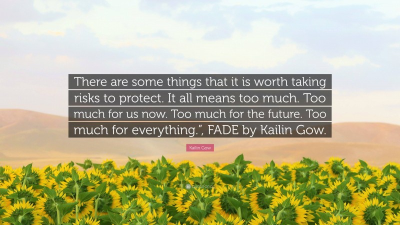 Kailin Gow Quote: “There are some things that it is worth taking risks to protect. It all means too much. Too much for us now. Too much for the future. Too much for everything.”, FADE by Kailin Gow.”