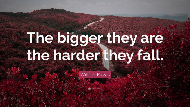 Wilson Rawls Quote: “The bigger they are the harder they fall.”