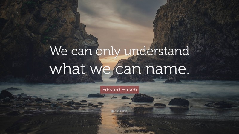 Edward Hirsch Quote: “We can only understand what we can name.”