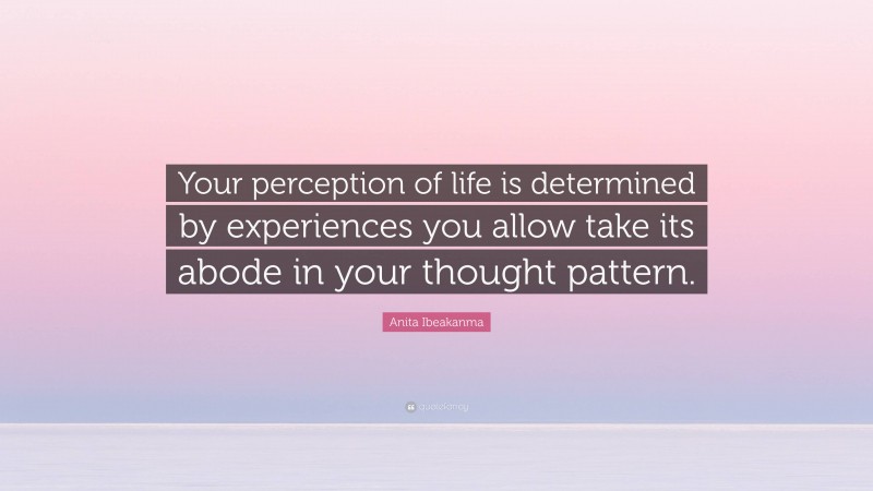 Anita Ibeakanma Quote: “Your perception of life is determined by experiences you allow take its abode in your thought pattern.”