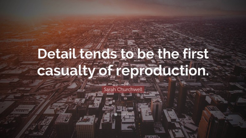 Sarah Churchwell Quote: “Detail tends to be the first casualty of reproduction.”