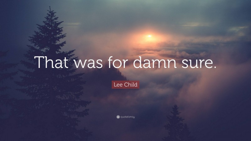 Lee Child Quote: “That was for damn sure.”