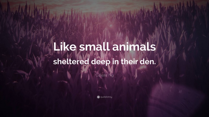 Celeste Ng Quote: “Like small animals sheltered deep in their den.”