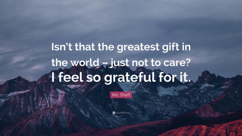 Nic Sheff Quote: “Isn’t that the greatest gift in the world – just not to care? I feel so grateful for it.”