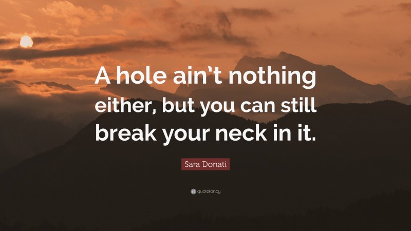 Sara Donati Quote: “A hole ain’t nothing either, but you can still break your neck in it.”
