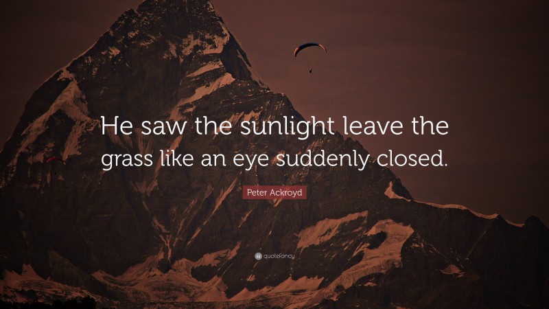 Peter Ackroyd Quote: “He saw the sunlight leave the grass like an eye suddenly closed.”