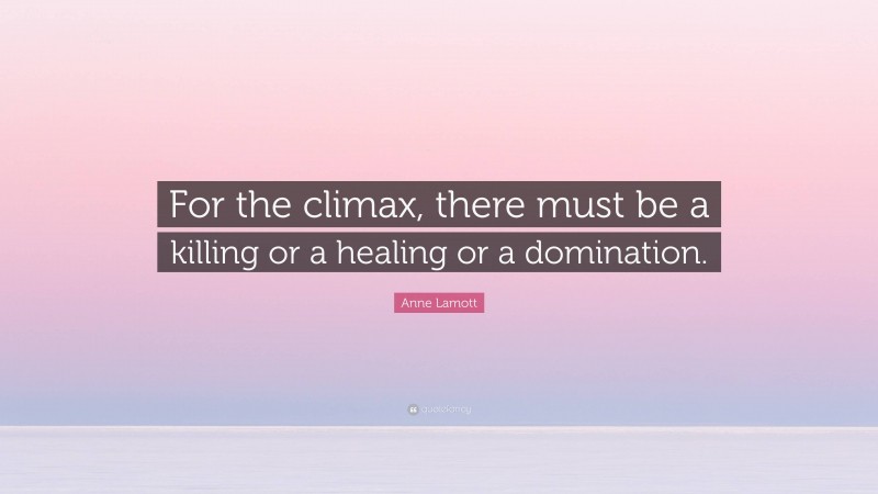 Anne Lamott Quote: “For the climax, there must be a killing or a healing or a domination.”