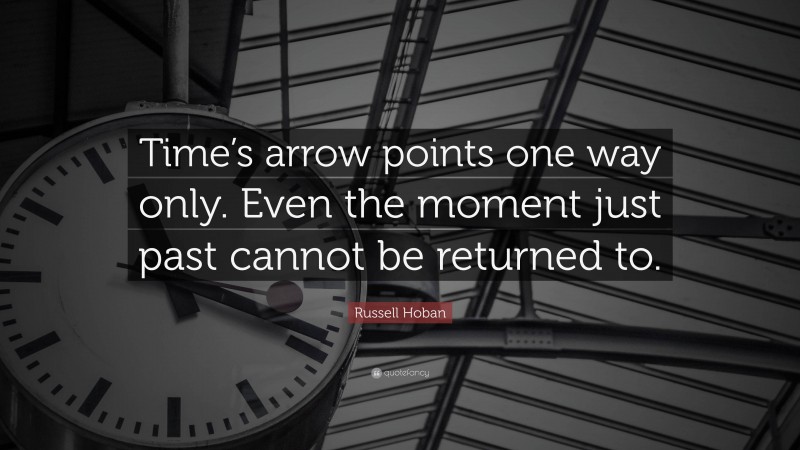 Russell Hoban Quote: “Time’s arrow points one way only. Even the moment just past cannot be returned to.”