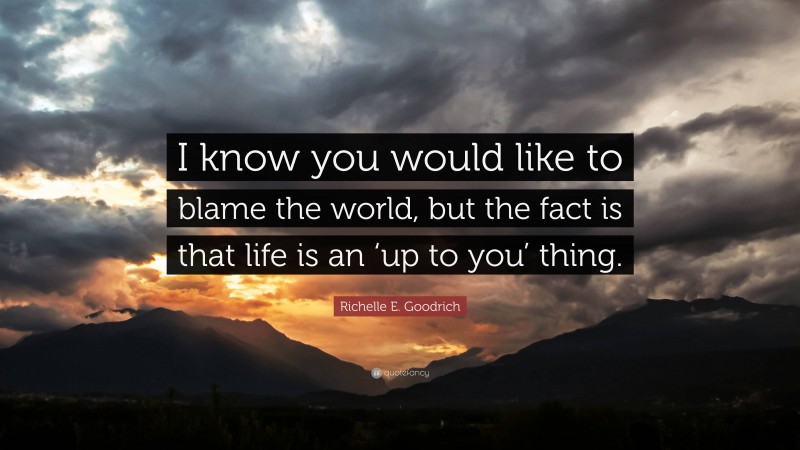 Richelle E. Goodrich Quote: “I know you would like to blame the world, but the fact is that life is an ‘up to you’ thing.”