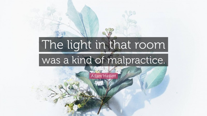 Adam Haslett Quote: “The light in that room was a kind of malpractice.”