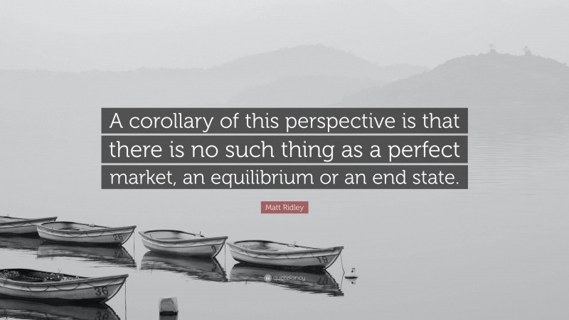 Matt Ridley Quote: “A corollary of this perspective is that there is no such thing as a perfect market, an equilibrium or an end state.”