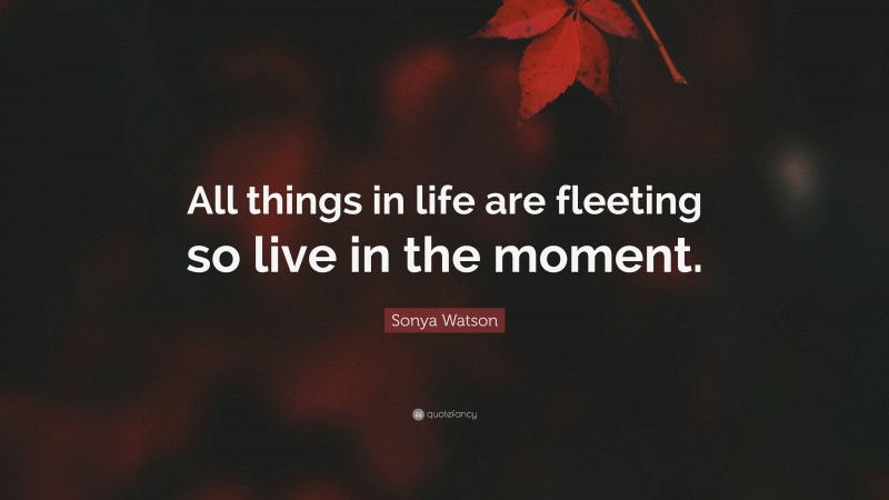 Sonya Watson Quote: “All things in life are fleeting so live in the moment.”