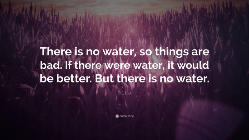 T. S. Eliot Quote: “There is no water, so things are bad. If there were water, it would be better. But there is no water.”