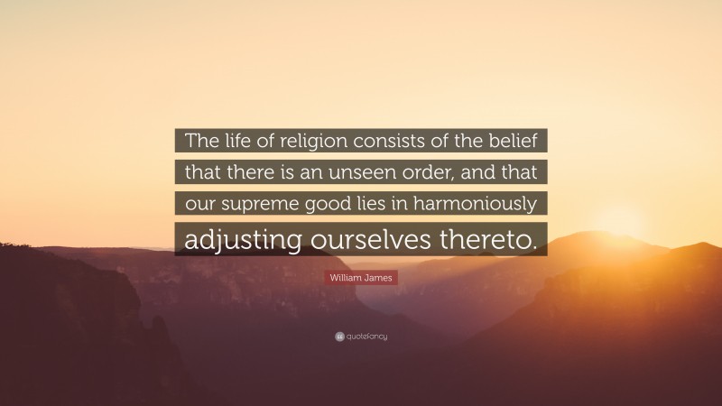 William James Quote: “The life of religion consists of the belief that there is an unseen order, and that our supreme good lies in harmoniously adjusting ourselves thereto.”