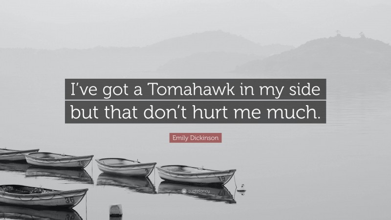 Emily Dickinson Quote: “I’ve got a Tomahawk in my side but that don’t hurt me much.”