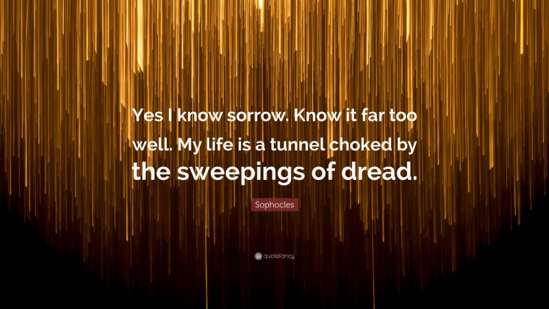 Sophocles Quote: “Yes I know sorrow. Know it far too well. My life is a tunnel choked by the sweepings of dread.”