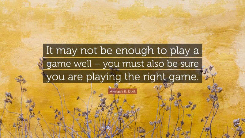Avinash K. Dixit Quote: “It may not be enough to play a game well – you must also be sure you are playing the right game.”