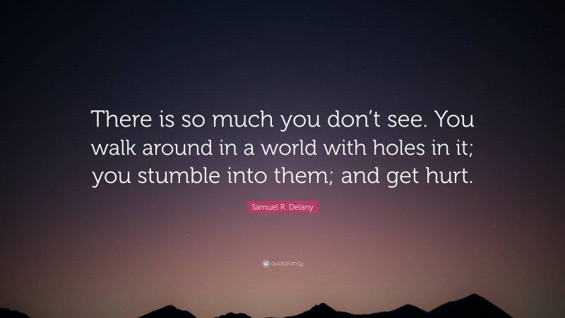 Samuel R. Delany Quote: “There is so much you don’t see. You walk around in a world with holes in it; you stumble into them; and get hurt.”