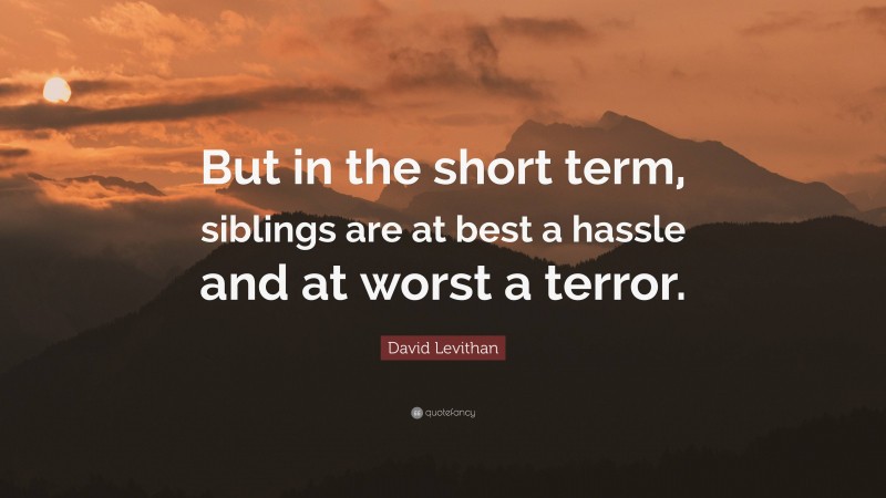 David Levithan Quote: “But in the short term, siblings are at best a hassle and at worst a terror.”