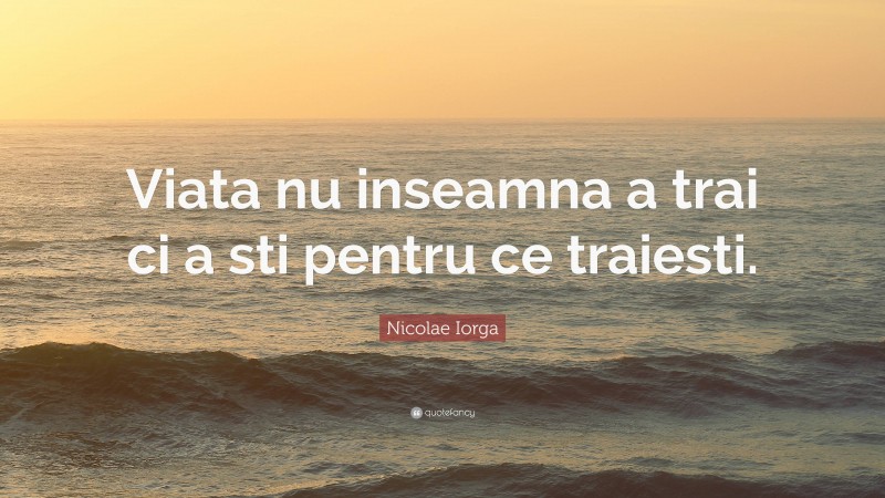 Nicolae Iorga Quote: “Viata nu inseamna a trai ci a sti pentru ce traiesti.”