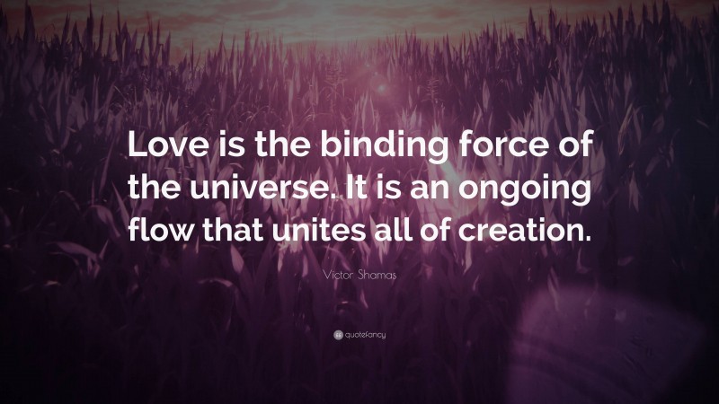 Victor Shamas Quote: “Love is the binding force of the universe. It is an ongoing flow that unites all of creation.”