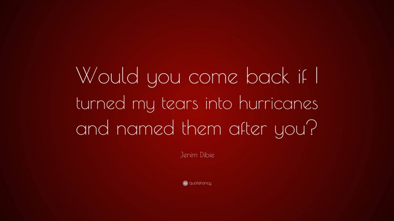 Jenim Dibie Quote: “Would you come back if I turned my tears into hurricanes and named them after you?”