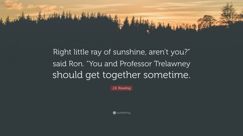 J.K. Rowling Quote: “Right little ray of sunshine, aren’t you?” said Ron. “You and Professor Trelawney should get together sometime.”