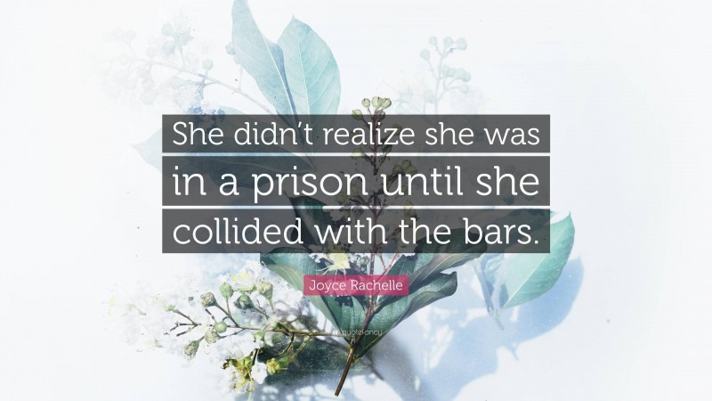 Joyce Rachelle Quote: “She didn’t realize she was in a prison until she collided with the bars.”