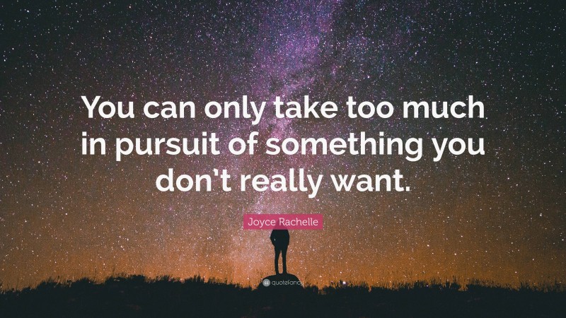 Joyce Rachelle Quote: “You can only take too much in pursuit of something you don’t really want.”