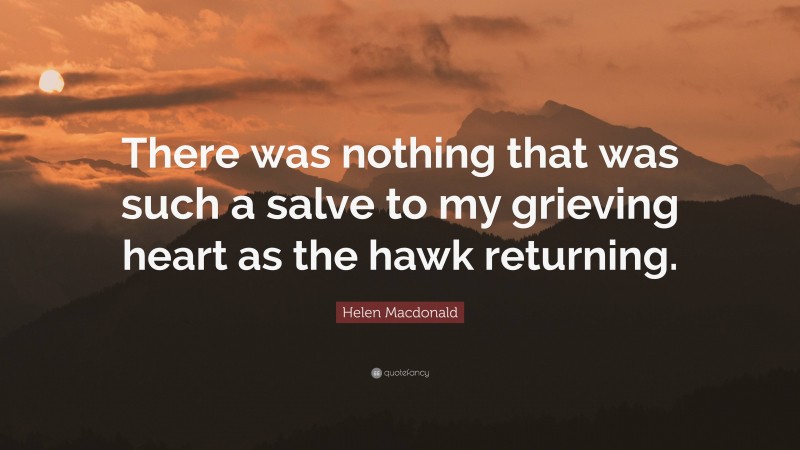 Helen Macdonald Quote: “There was nothing that was such a salve to my grieving heart as the hawk returning.”