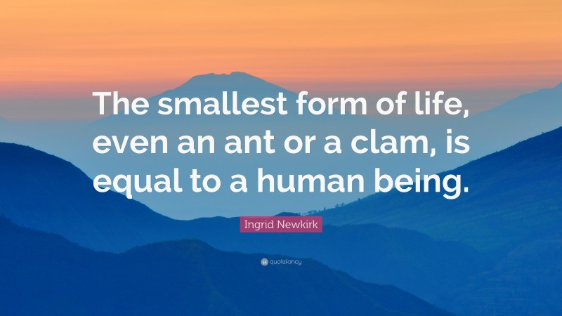 Ingrid Newkirk Quote: “The smallest form of life, even an ant or a clam, is equal to a human being.”