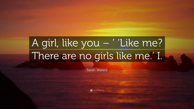 Sarah Waters Quote: “A girl, like you – ’ ‘Like me? There are no girls like me.’ I.”