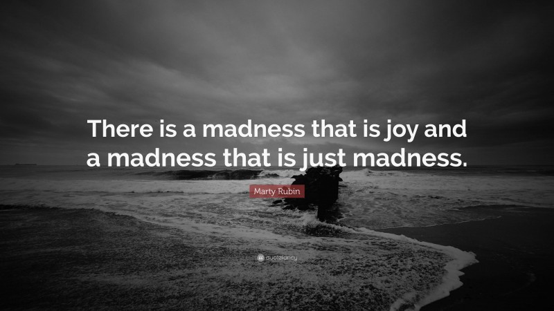 Marty Rubin Quote: “There is a madness that is joy and a madness that is just madness.”