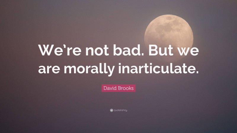 David Brooks Quote: “We’re not bad. But we are morally inarticulate.”