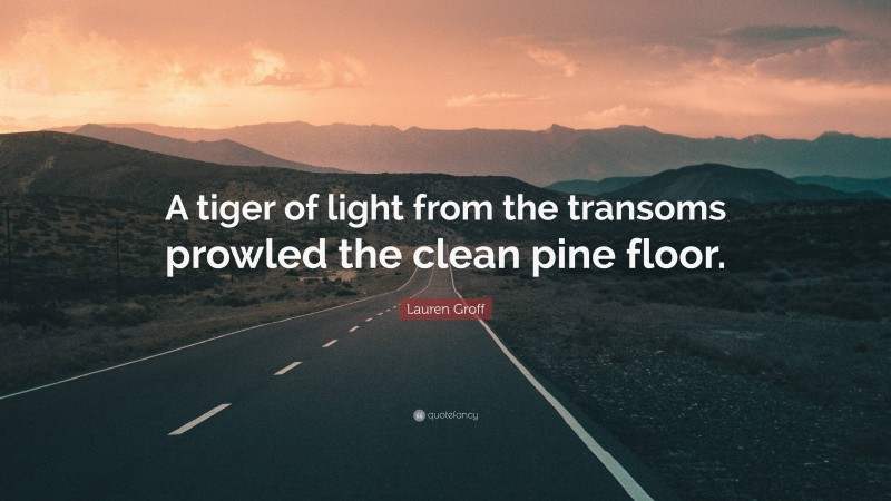 Lauren Groff Quote: “A tiger of light from the transoms prowled the clean pine floor.”