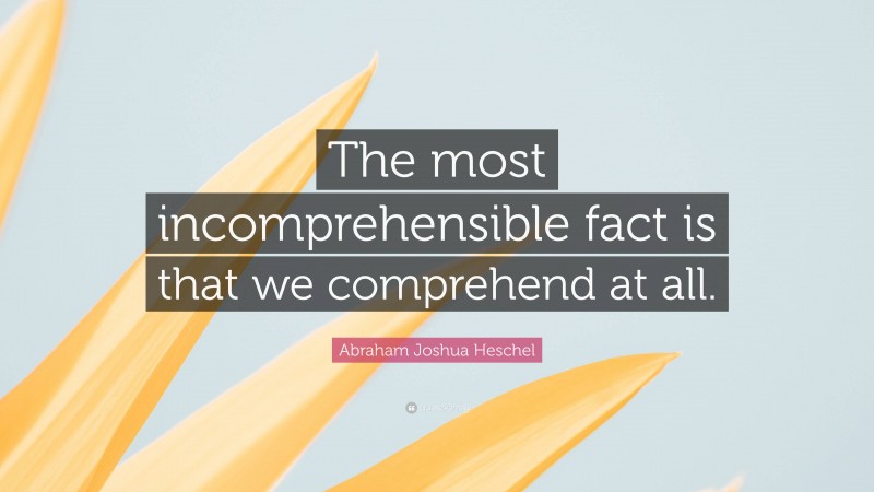 Abraham Joshua Heschel Quote: “The most incomprehensible fact is that we comprehend at all.”