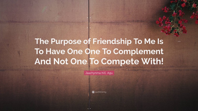 Jaachynma N.E. Agu Quote: “The Purpose of Friendship To Me Is To Have One One To Complement And Not One To Compete With!”