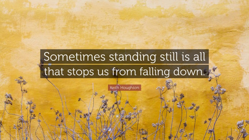 Keith Houghton Quote: “Sometimes standing still is all that stops us from falling down.”