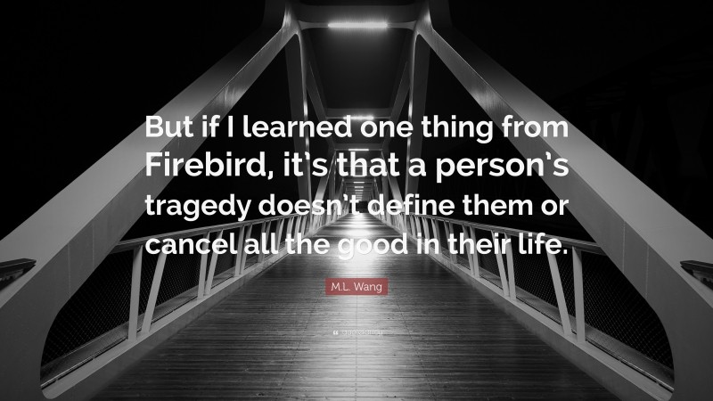 M.L. Wang Quote: “But if I learned one thing from Firebird, it’s that a person’s tragedy doesn’t define them or cancel all the good in their life.”
