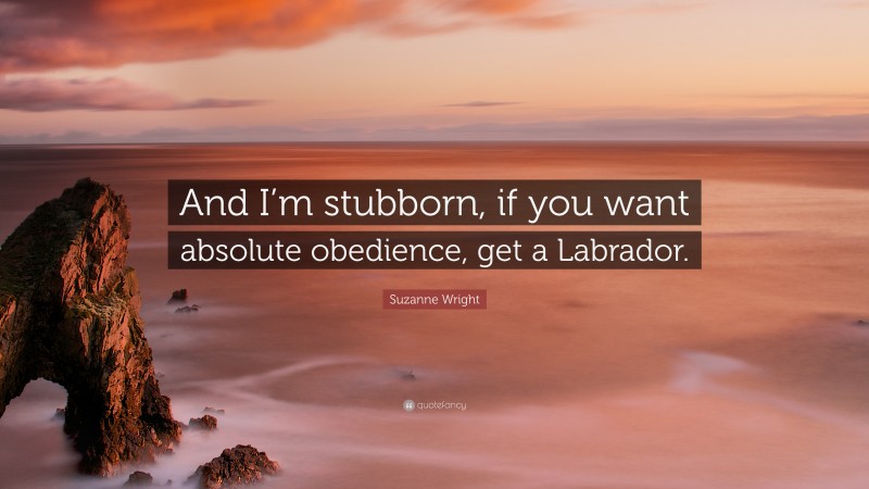 Suzanne Wright Quote: “And I’m stubborn, if you want absolute obedience, get a Labrador.”