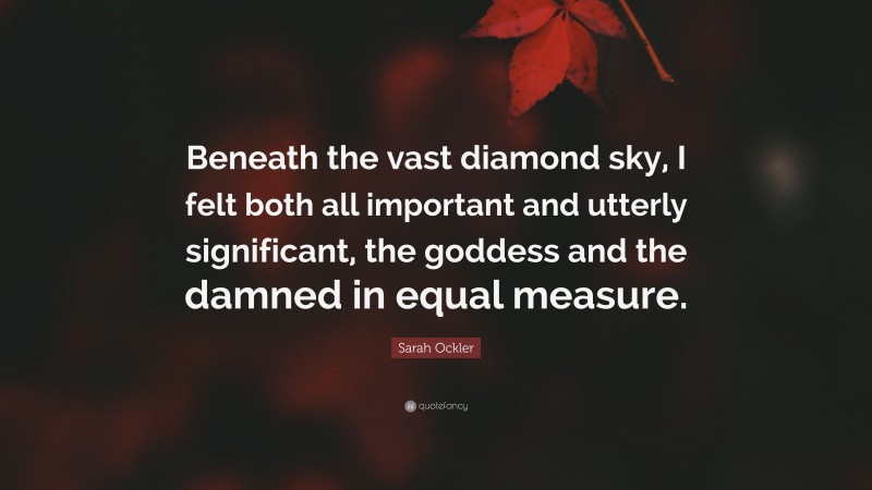 Sarah Ockler Quote: “Beneath the vast diamond sky, I felt both all important and utterly significant, the goddess and the damned in equal measure.”