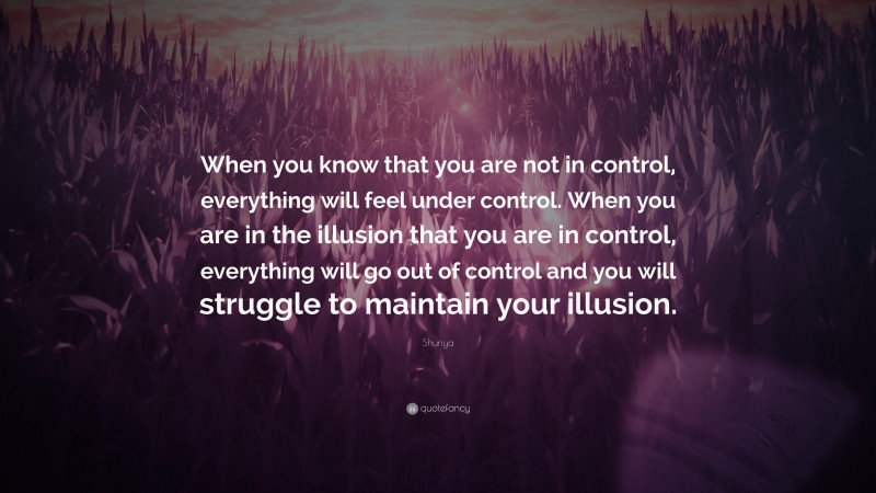 Shunya Quote: “When you know that you are not in control, everything will feel under control. When you are in the illusion that you are in control, everything will go out of control and you will struggle to maintain your illusion.”
