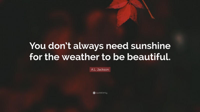 A.L. Jackson Quote: “You don’t always need sunshine for the weather to be beautiful.”