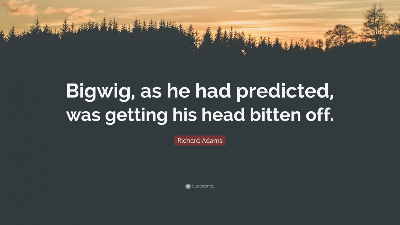 Richard Adams Quote: “Bigwig, as he had predicted, was getting his head bitten off.”