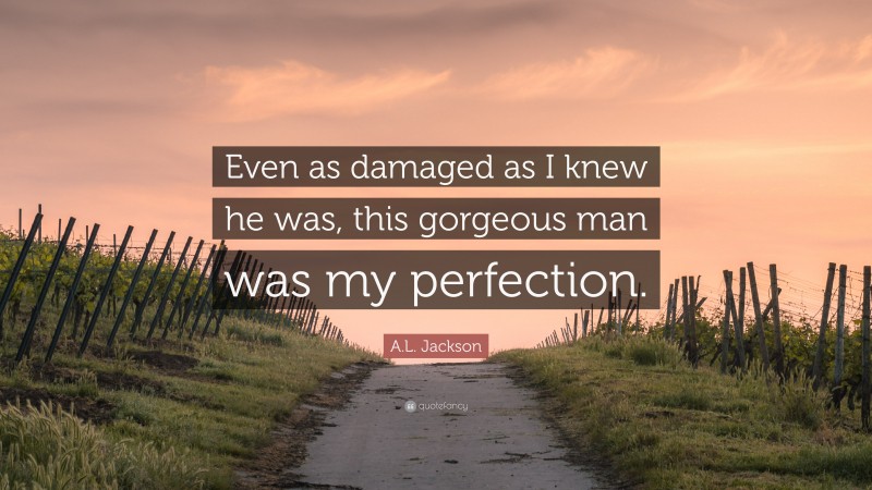 A.L. Jackson Quote: “Even as damaged as I knew he was, this gorgeous man was my perfection.”