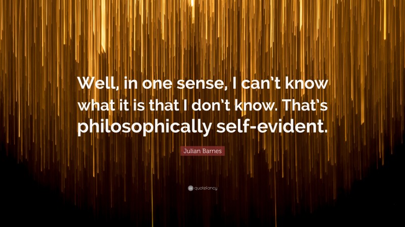 Julian Barnes Quote: “Well, in one sense, I can’t know what it is that I don’t know. That’s philosophically self-evident.”