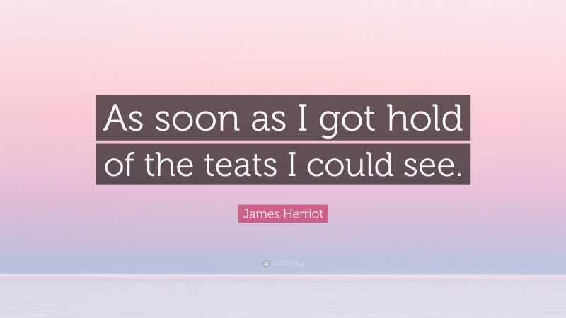James Herriot Quote: “As soon as I got hold of the teats I could see.”