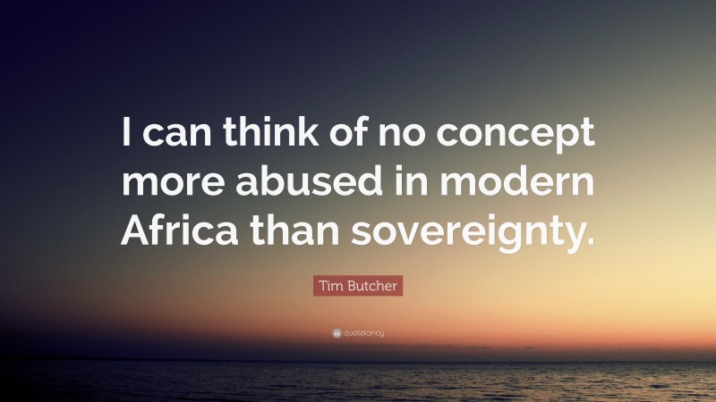 Tim Butcher Quote: “I can think of no concept more abused in modern Africa than sovereignty.”