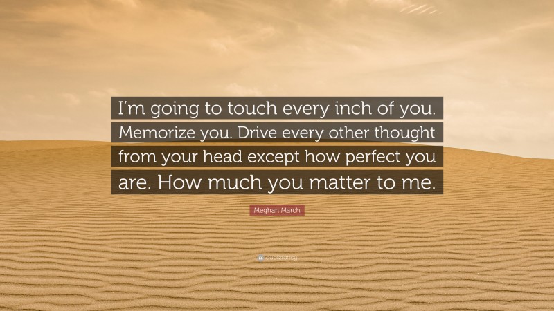 Meghan March Quote: “I’m going to touch every inch of you. Memorize you. Drive every other thought from your head except how perfect you are. How much you matter to me.”