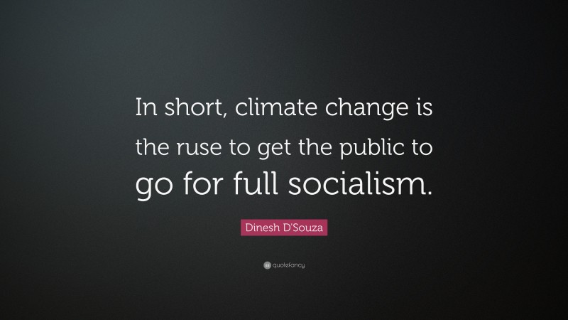 Dinesh D'Souza Quote: “In short, climate change is the ruse to get the public to go for full socialism.”